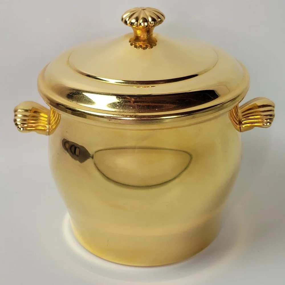 Vtg International Silver 24KT Gold Plated Ice Bucket Glass Liner Shell